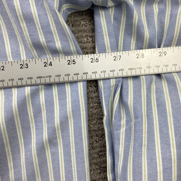 L.L. Bean Formal Shirt Men 16.5 - 34 Blue Green Stripes Wrinkle Resistant Cotton - Picture 8 of 9